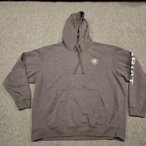 Ariat Hoodie Mens XXL Brown Graphic Sleeve Logo Pullover Fleece Western Workwear
